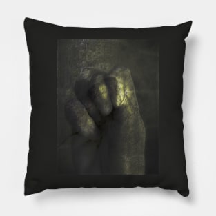 Digital collage and special processing. Clenched palm. Calm and soft. Like some fog, medieval. Like gold or bronze. Pillow