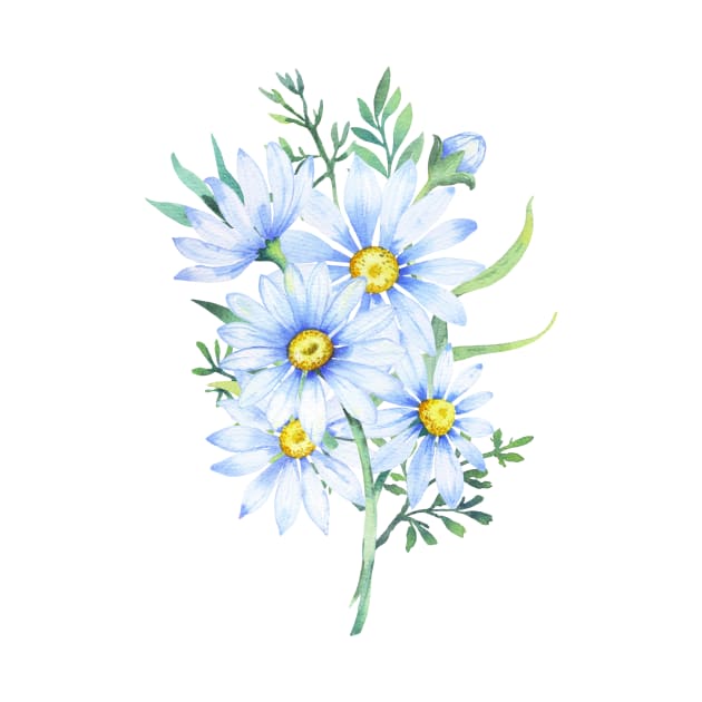 Bouquet of daisies, watercolor illustration. Chamomile floral arrangement of garden daisy flowers by  ESHA-Studio