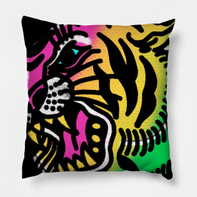 Trad Tiger Tattoo Pillow by HAPHEART.COM