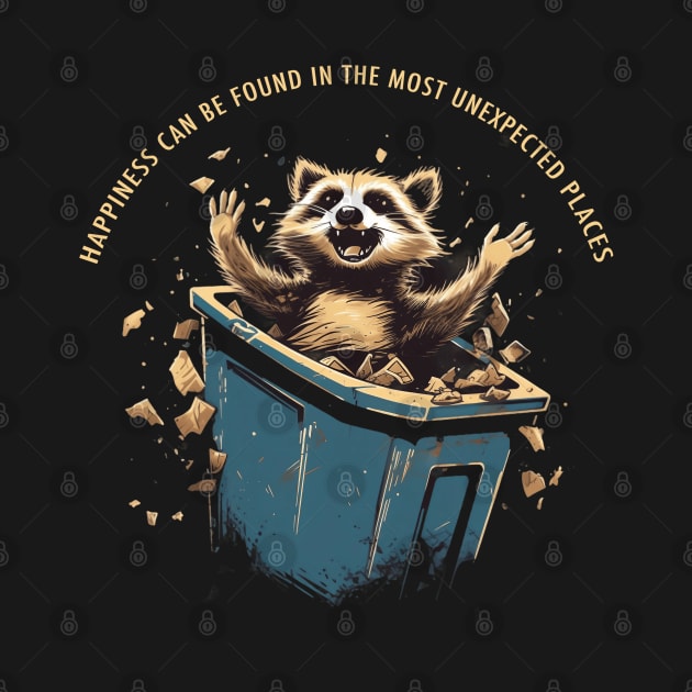 Happy Raccoon Trash Funny Text Quote Happiness Can Be Found by origato