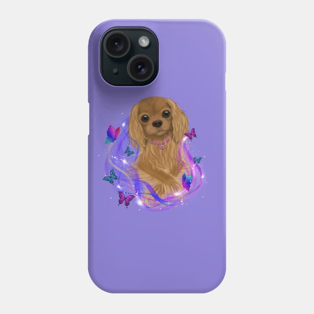 Magical Cavalier King Charles Spaniel and Butterflies, Ruby Phone Case by Cavalier Gifts