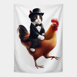 Tuxedo Cat On A Chicken Tapestry