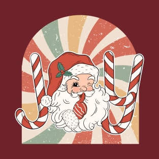 Retro Santa Candy Cane Joy Christmas T-Shirt