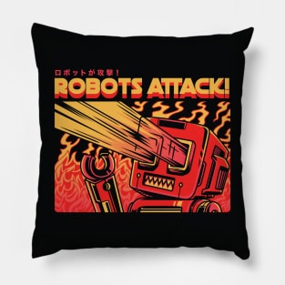Retro Japanese Sci Fi Robots Attack! // Old School Robot Sci Fi Pillow