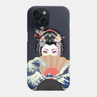 The Great Wave off Kanagawa fan and geisha Phone Case