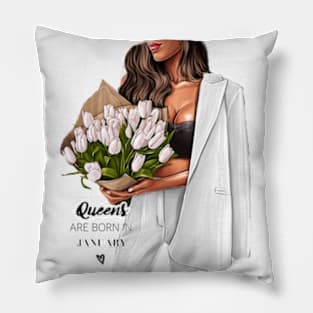 Queens Are Born In January White Outfit White Tulips Pillow