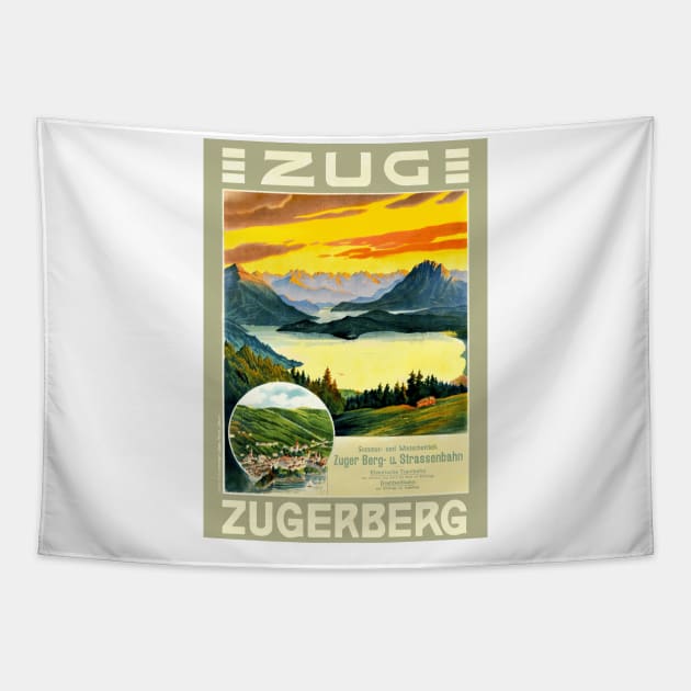 Zug Zugerberg Swiss Funicular Railway  - Vintage Swiss Mountain Travel Poster Tapestry by Naves