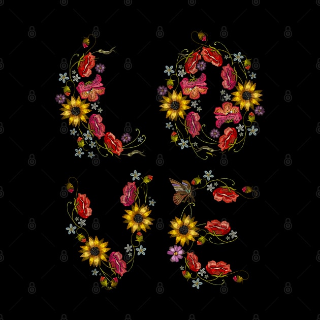 Love word flower embroider by Mako Design 