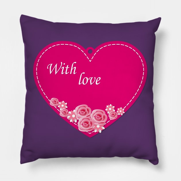 pink heart with love Pillow by Alina