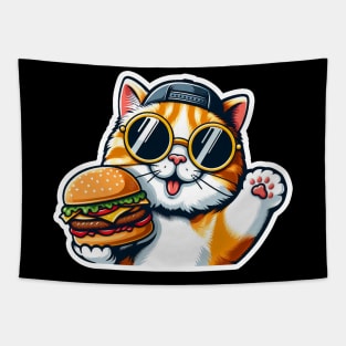 Cool Tabby Exotic Shorthair Cat Hamburger Greetings Tapestry