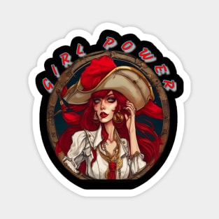 Girl power red themed pirate girl Magnet