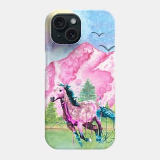 Watercolor horse with mountain landscape Phone Case