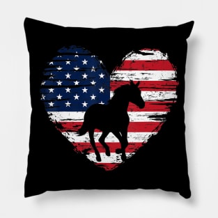 Horse American Flag Heart 4th of July USA Patriotic Pride Pillow