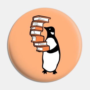 Penguin holding pile of books Pin