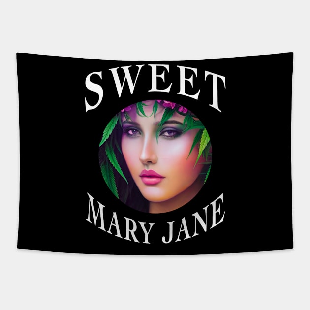 THC Pot Leaf | Support Medical Marijuana Weed. Sweet Mary Jane. A portrait of beautiful marijuana goddess Tapestry by aditchucky