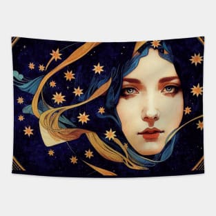 Goddess of The Stars, Art Nouveau, Vintage, Mucha, Gilded Age Tapestry