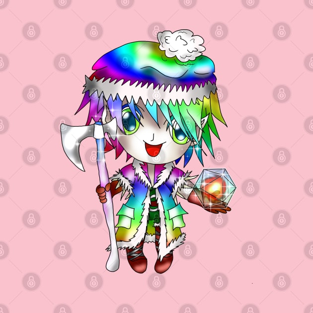 adorable chibi elf dnd rainbow barbarian by cuisinecat