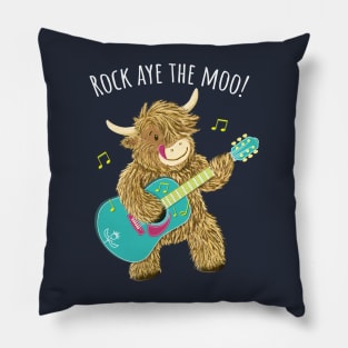 Scottish Highland Cow Guitarist Plays Rock Aye The Moo! Pillow