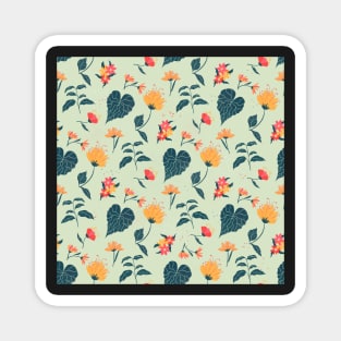 Tropical plant pattern orange and green Magnet