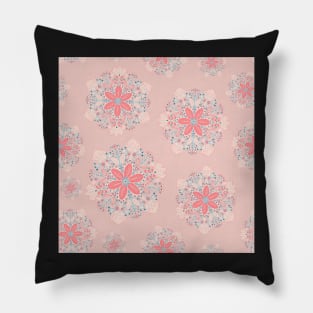 Pink and Blue Blossom Folk Art Repeat Pattern Pillow