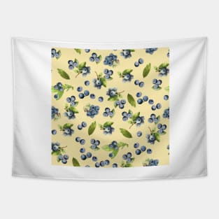 Watercolor blueberry on yellow Tapestry