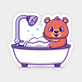 Cute Bear Bathing Shower In Bathtub Magnet