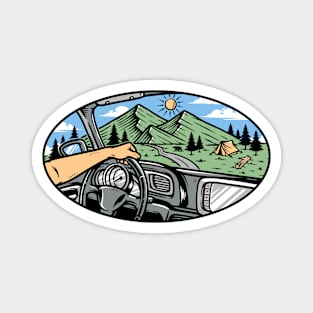 view of the mountain from inside the car Magnet