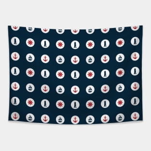 Red and Navy Blue Nautical Blue Dots Tapestry