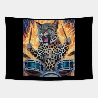 fiery cat loves playing drums Tapestry