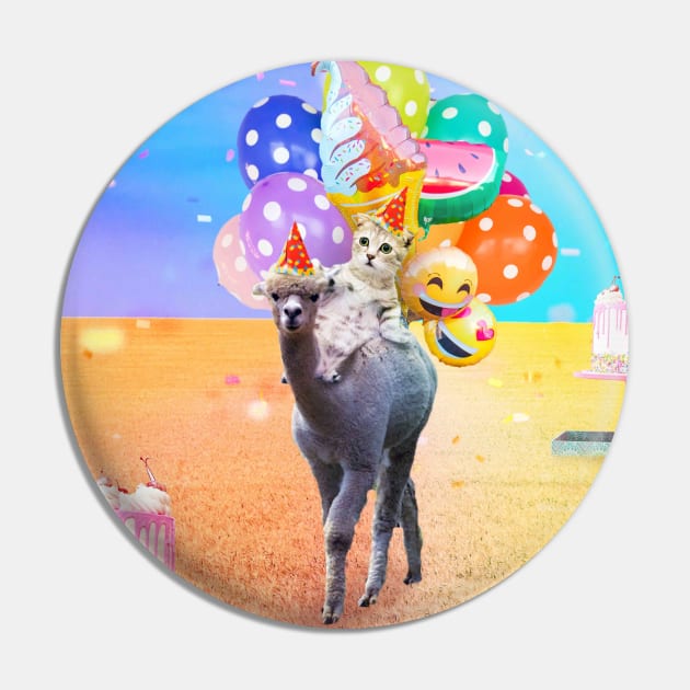 Cute Funny Cat Alpaca Birthday Pin by Random Galaxy