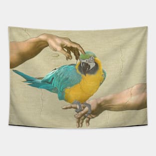 scritching a yellow macaw #full Tapestry