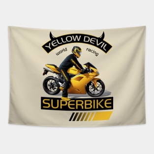 Yellow Devil Superbike World Racing, T-shirt for Biker, MotorCycle Rider Tee, Biker Dad Gift Tapestry