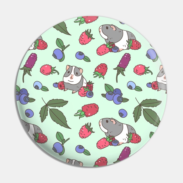 Guinea Pig and Mix Berries Pattern in Mint Green Background Pin by Noristudio