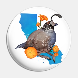 California Quail and Poppies Pin