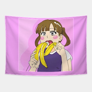 Cute girl eating banana Tapestry