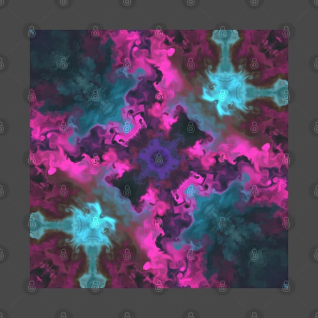 Pink and Cyan Smoke Kaleidoscope Pattern by WormholeOrbital