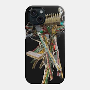 Macro view display of  professional splicing of colorful fiber optic Internet cables on black background Phone Case