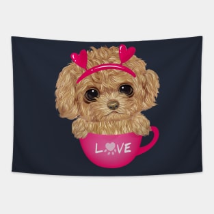 Poodle sitting inside cup Tapestry