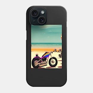 RAINBOW RETRO MOTORCYCLE ON THE BEACH Phone Case