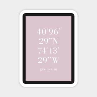 Glen Rock New Jersey Longitude and Latitude Pink Magnet