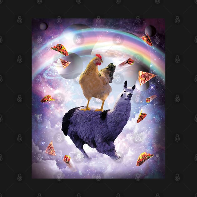 Chicken Riding Llama In Space - Rainbow by AttieParetti87