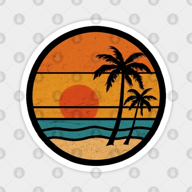 Summer Vacation Sunset Beach Palm Tree for Men and Women Magnet by Pixel Threads 