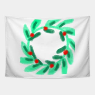 green red watercolor christmas wreath design Tapestry