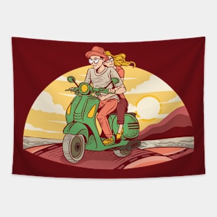 Loving Couple on Scooter Tapestry