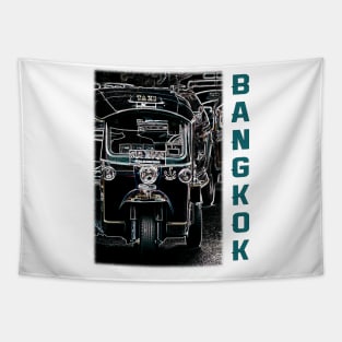 Tuk Tuks At Night In Bangkok - Abstract Illustration Tapestry