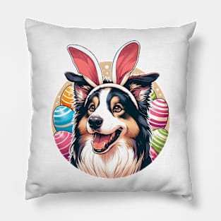 Border Collie with Bunny Ears Celebrates Easter Delight Pillow