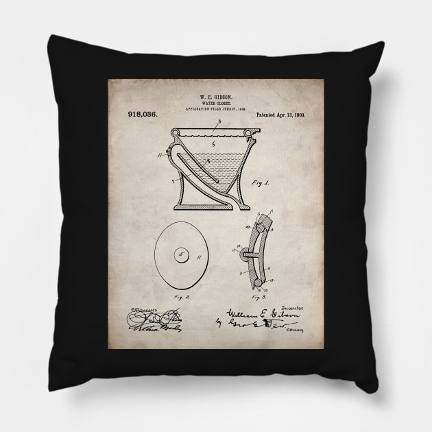 Toilet Patent - Bathroom Art - Antique Pillow by patentpress