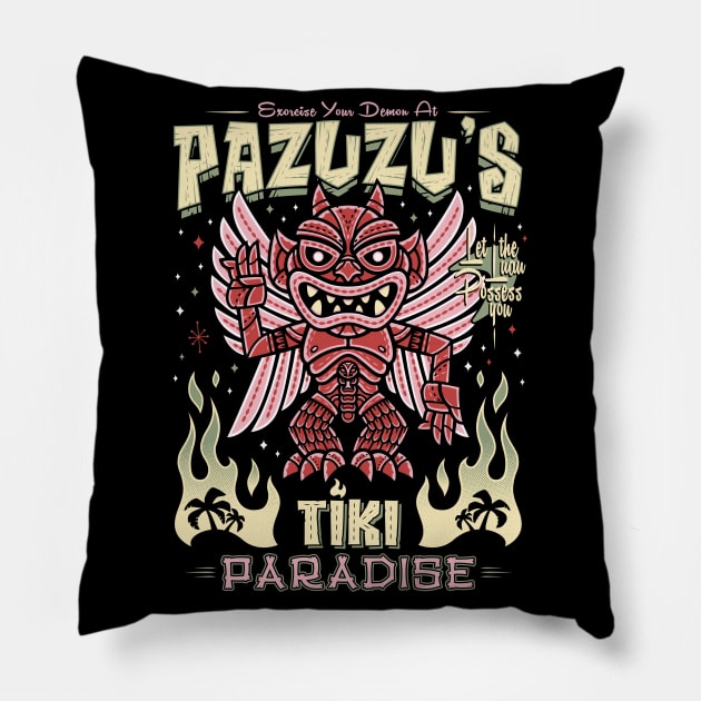 Pazuzu Tiki Bar - Creepy Cute Exorcist Demon - Hawaii Island Vacation Pillow by Nemons