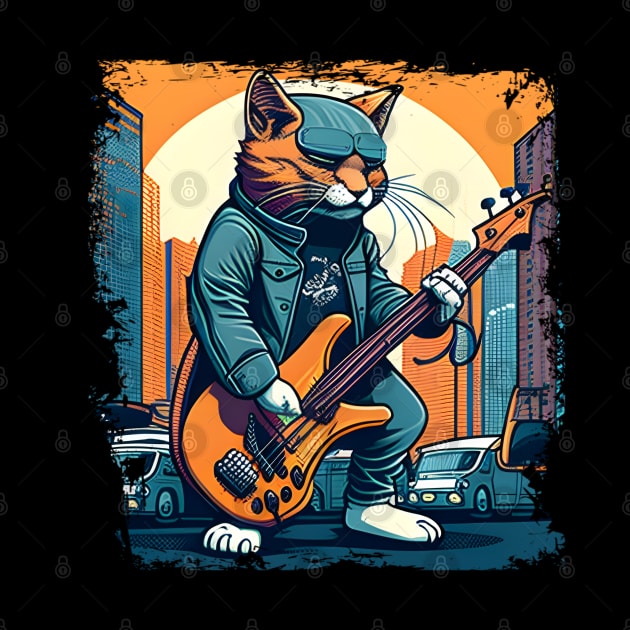 Cute Musician Rock Cat Kitty Playing Guitar - Funny Cats by Freeman Thompson Weiner