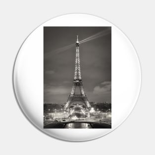 Eiffel Tower Illuminated at Night Black and White Pin